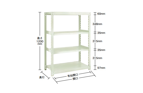 軽中量ボルトレス棚M1.5型(連結型・150kg型・5段)1760×605×1808mm