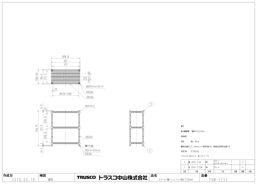 TSM-5364 ステンレス製メッシュラック SUS304（奥行300,450,600mm） トラスコ中山 ミスミ 299-6529