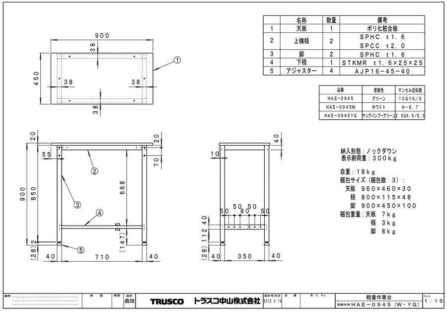 HRAE-1200-DG | 軽量立ち作業台 （基本タイプ） | トラスコ中山 | ミスミ | 868-8687