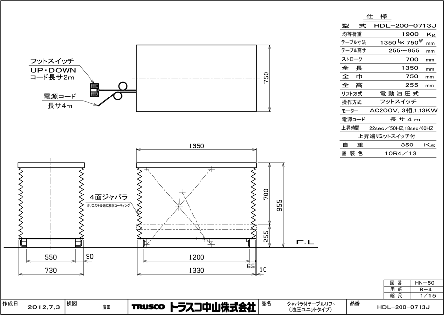 テーブルリフト （電動油圧式・油圧ユニットタイプ） | トラスコ中山 