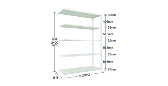 軽中量ボルトレス棚M1.5型(連結型・150kg型・5段)1760×605×1808mm