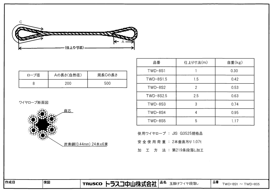 TSK　ハイクロスロープ　両端トヨロック加工　径65mm　長さ4.5m - 1