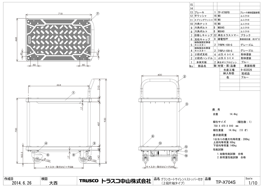 TRUSCO(トラスコ) 樹脂台車 グランカート 折畳式簡易2段 TP7014A - 3