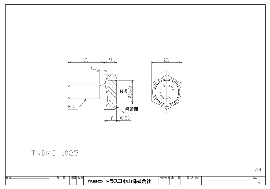 TNBMG-1020 | 六角ボルト型マグネットホルダー（ネオジム磁石） | トラスコ中山 | ミスミ | 798-5304