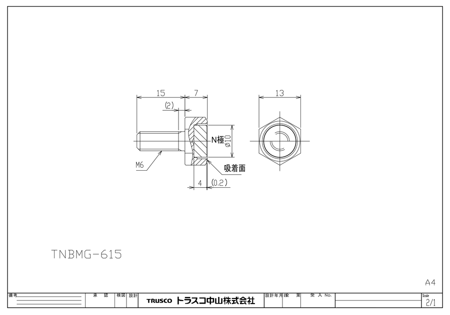 TNBMG-1020 | 六角ボルト型マグネットホルダー（ネオジム磁石） | トラスコ中山 | ミスミ | 798-5304