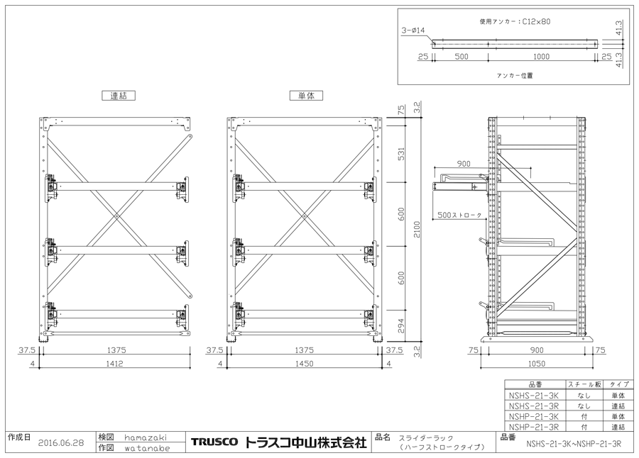 □TRUSCO フルスライダーラック スライド4段 スチール板付 連結