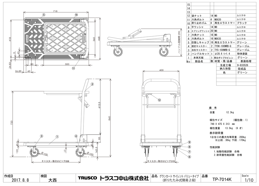 TRUSCO(トラスコ) グランカート サイレント バリュータイプ 折りたたみ 718×46 TP-701K - 2