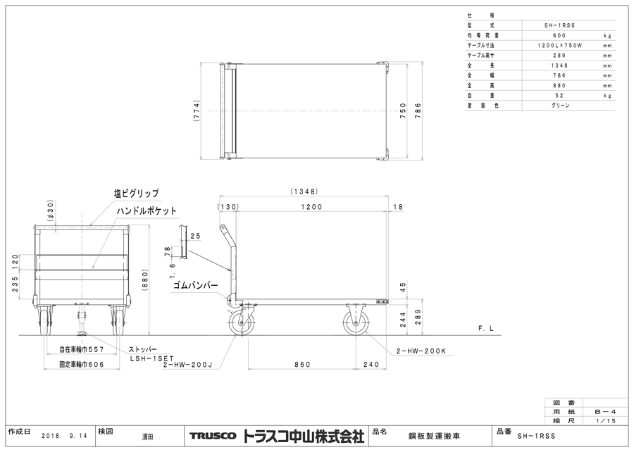 TRUSCO プレス製ゴムキャスター 固定ストッパー付 Φ130 通販