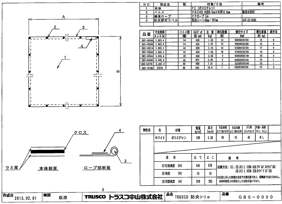 TRUSCO TRUSCO 防炎シートα軽量 ロールタイプ幅1．8mX長さ50．0m