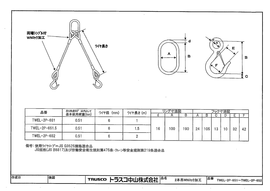 クレーン TRUSCO/トラスコ中山 2本吊りWスリング フック付き 9mmX3m GRE-2P-9S3 murauchi.co.jp