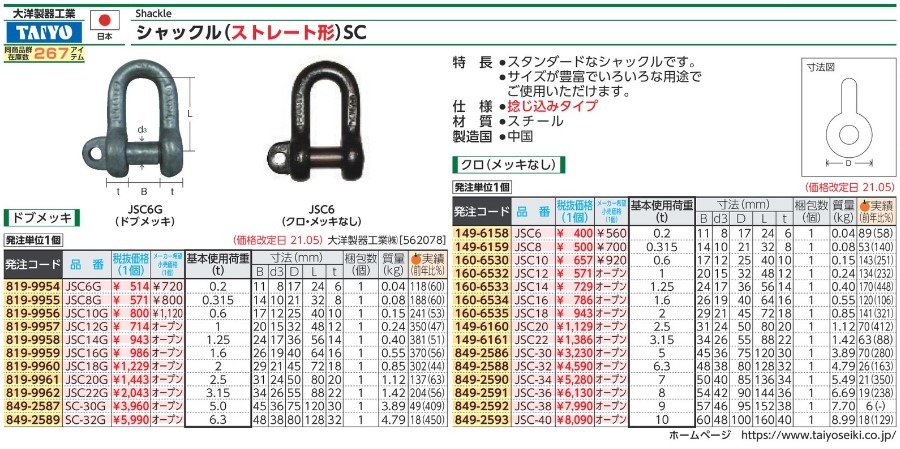 初売り】 大洋製器 JISシャックル M級 ドブメッキ SC-10