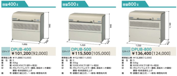 DPUB-400 ゴミ収集庫 ダストピットUタイプ(DPU型) 容量400L 間口1000タイプ ヨド物置_直送品1_（ヨドコウ） 通販 