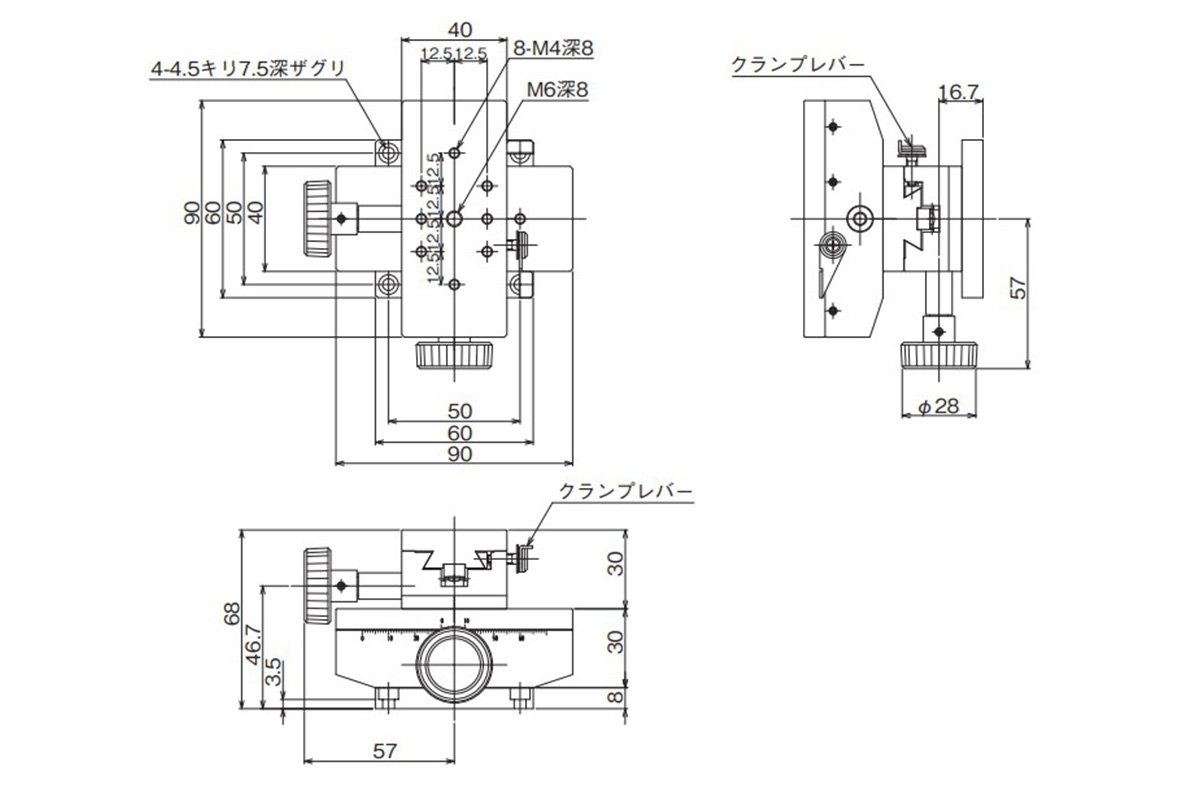 中央精機 DT X・Y軸ステージ 40×60(粗微動両ハンドル) LD-612WS