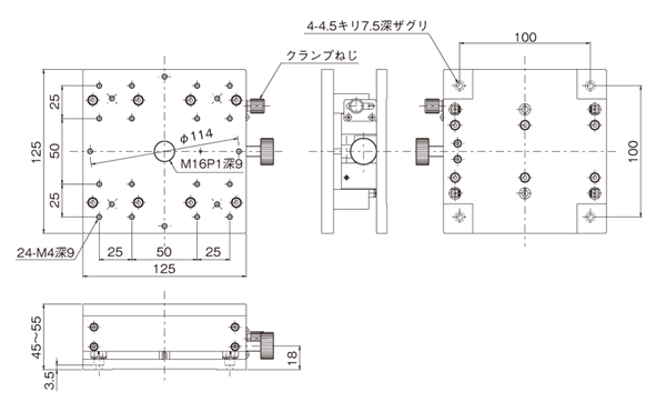 中央精機 X・Y軸スリムステージ 125×125（デジタル表示式マイクロ付）（鉄製） LD-149-S7