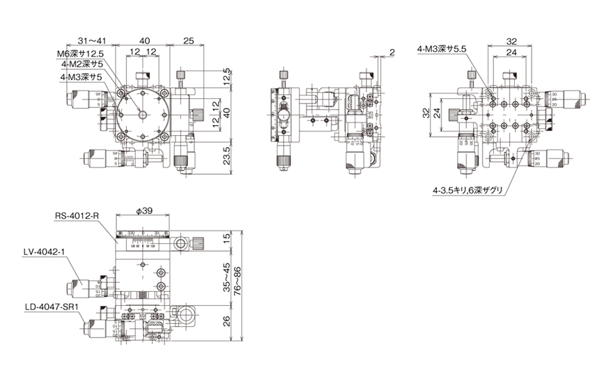 TR-6047-S1 | ハイグレードアルミXYZ回転ステージ（手動ステージ 