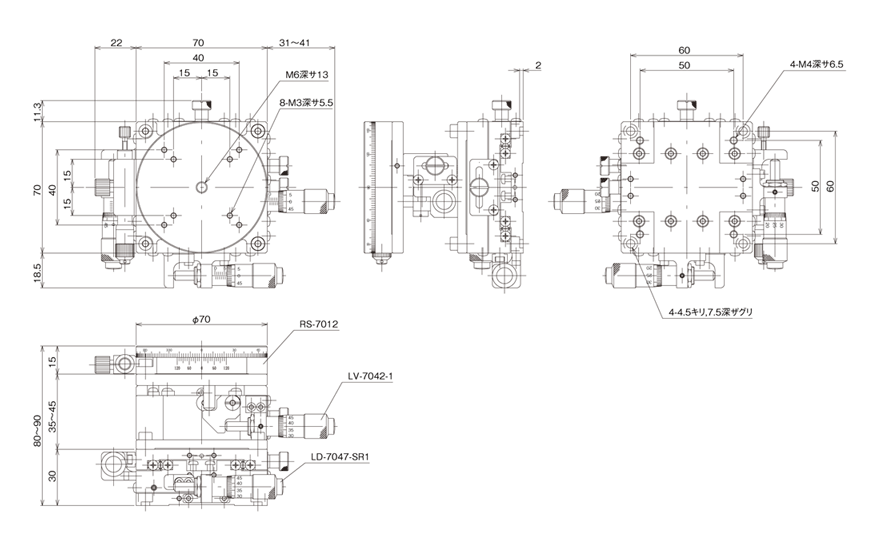 TR-6047-S1 | ハイグレードアルミXYZ回転ステージ（手動ステージ 