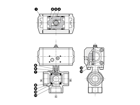 エアオペレイト式ボールバルブ 3ポート弁（コンパクトロータリバルブ CHG・CHG-R）