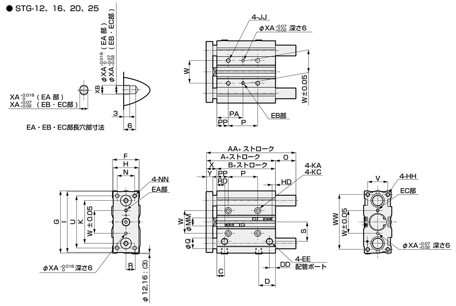 CKD:ガイド付シリンダ すべり軸受 型式:STG-M-25-75-T3V-H 金物、部品