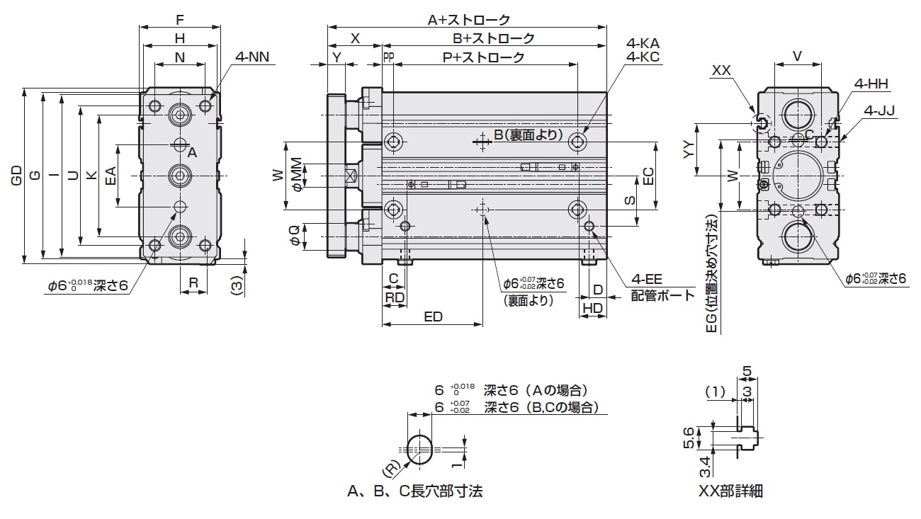 材料、部品 CKD:ガイド付シリンダ すべり軸受 型式:STG-M-20-200-T2V-T