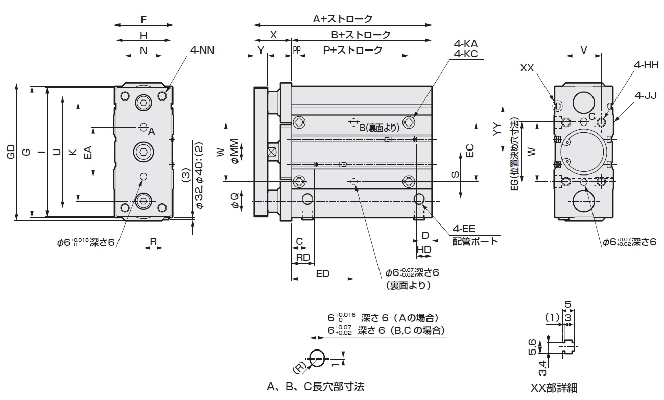 CKD:ガイド付シリンダ ころがり軸受 型式:STG-B-40-100-T3V-H - 2