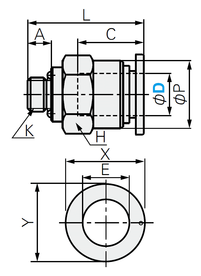 ワンタッチ継手 メイルコネクタ 外形図