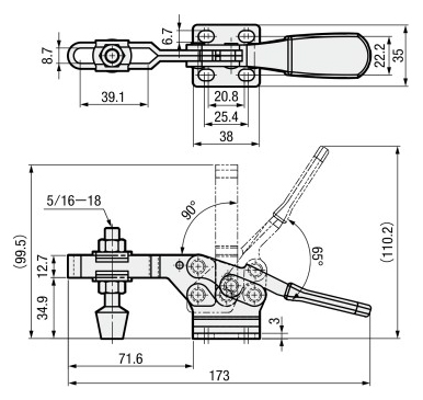 トグルクランプ －水平型－ U型アーム（フランジベース）  GH-225-D/GH-225-DSS 外形図