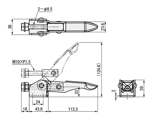 トグルクランプ －引っ張り型－ フランジベース ネジフック GH-43160 外形図