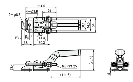 トグルクランプ －引っ張り型－ フランジベース U型フック GH-40341/GH-40341-SS 外形図