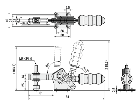 トグルクランプ －水平型－ U型アーム（フランジベース） GH-21502-B/GH-21502-BSS 外形図