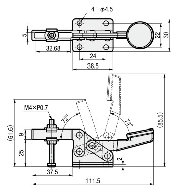 トグルクランプ －水平型－ U型アーム（フランジベース）  GH-20300 外形図