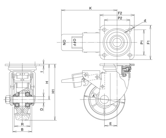 岐阜産研工業 キャスター UWBJB-200 （中荷重用ストッパー付旋回金具