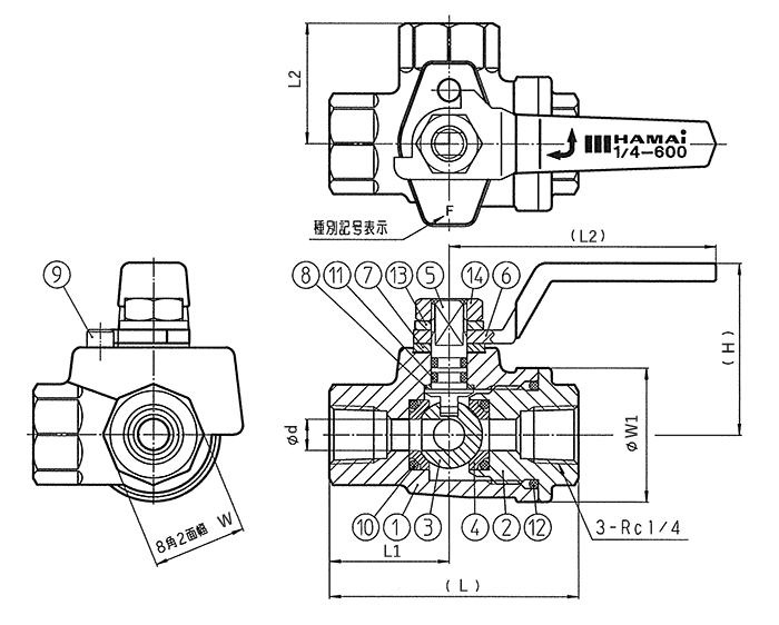 ハマイ ステンレス製3方ボールバルブ RSS-14-15RC - 4