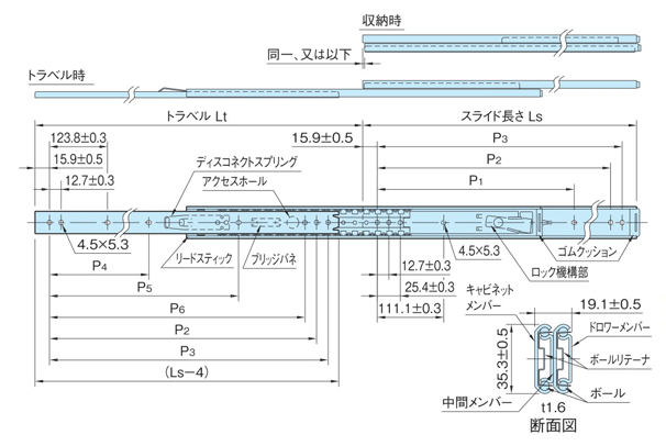 スライドレール（ディスコネクトロック手動・オーバートラベル） （RS35D-M） | イマオコーポレーション | MISUMI-VONA【ミスミ】