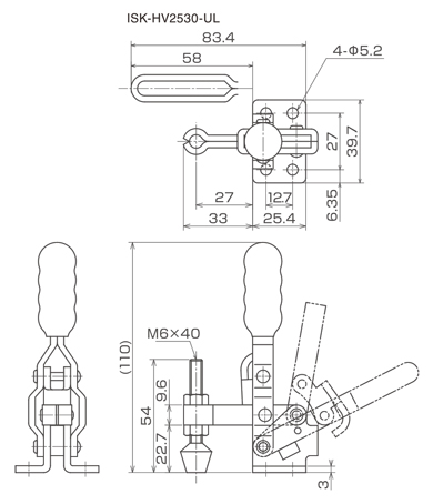 下方押え型トグルクランプ 垂直ハンドル ISK-HV2500／2530 | 育良精機 