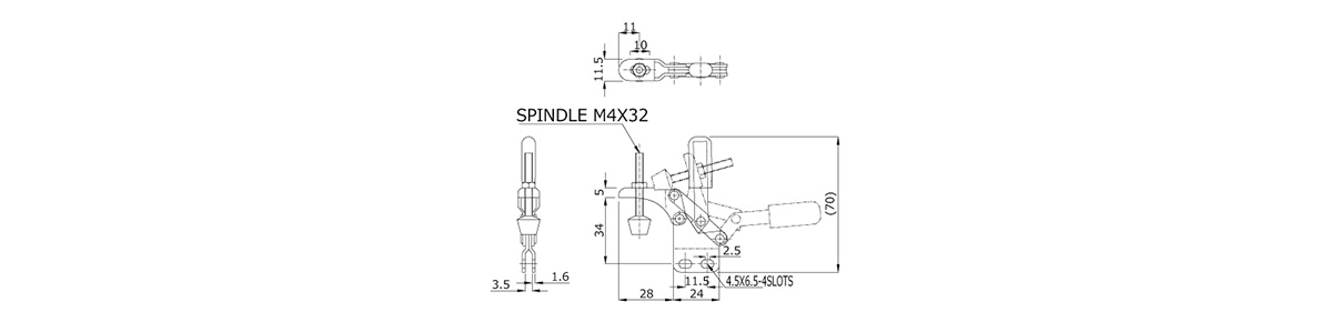 下方押さえ型クランプ NO.09Sの寸法図