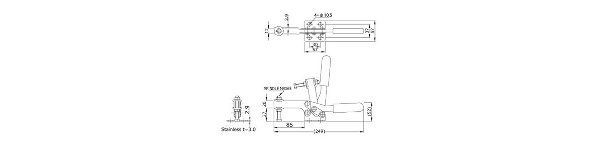 下方押さえ型クランプ NO.38B-Lの寸法図