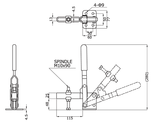 下方押さえ型クランプ No.41B-M 外形図