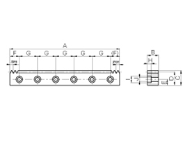 取付穴加工ラック SRF RDの寸法図