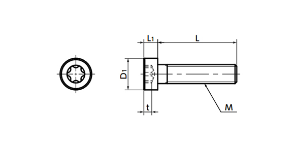 ヘクサロビュラ穴付き低頭ボルト SLTSの寸法図