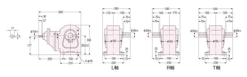 シグマー 平行軸三相0.2Kwフランジ取付形減速機 減速比1/50 ( TMF2-02