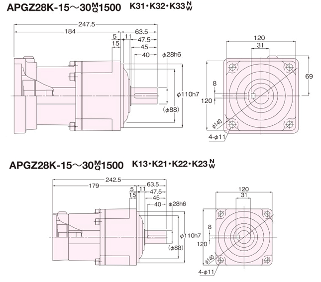 ニッセイ サーボモータ用減速機 APGZ22K-5Q1500K32N 平行軸 遊星タイプ