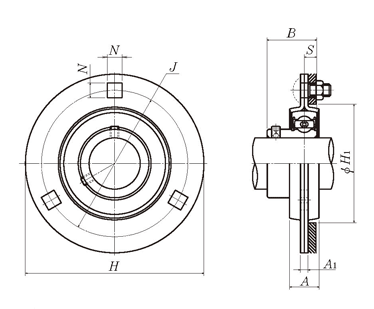 ASPF205 | 鋼板製丸フランジ形 軸穴径:Φ25 軸受内径形状:円筒穴止ねじ 