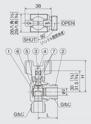 アングル型ボールバルブ AL1型 Gねじ×Gねじ | オンダ製作所 | MISUMI 