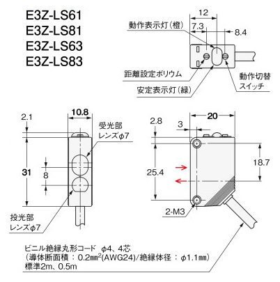 距離設定形小型アンプ内蔵形光電センサ E3Z-LS | オムロン | MISUMI