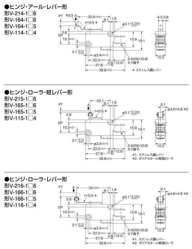 型番 | 小形基本スイッチ V | オムロン | MISUMI-VONA【ミスミ】