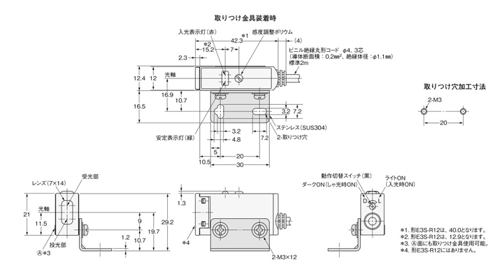 E3S-R1E4 2M 透明体検知用光電センサ【E3S-R】 オムロン MISUMI(ミスミ)