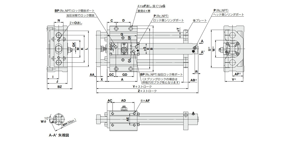 SMC 薄型シリンダ CQ2シリーズ シリンダ基本形 複動式 片ロッド オート