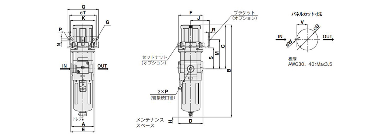 圧力計内蔵フィルタレギュレータ AWG20・30・40 | SMC | MISUMI(ミスミ)