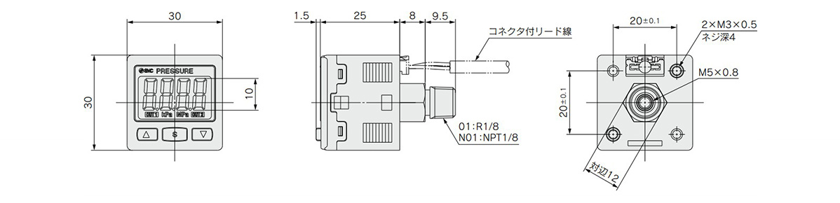 ISE30A-01-N-ML | 2色表示式 高精度デジタル圧力スイッチ ZSE30A（F）/ISE30Aシリーズ | SMC