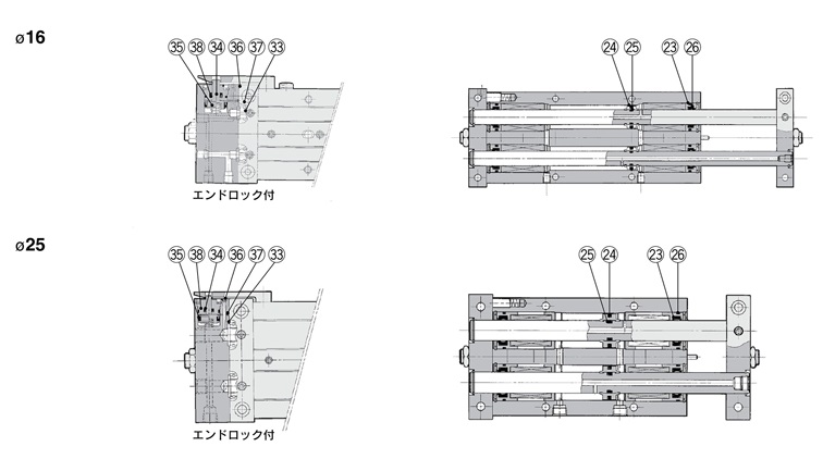 SMC:ガイド付薄形シリンダ 型式:MGPM25-30Z（1セット:10個入） - 2